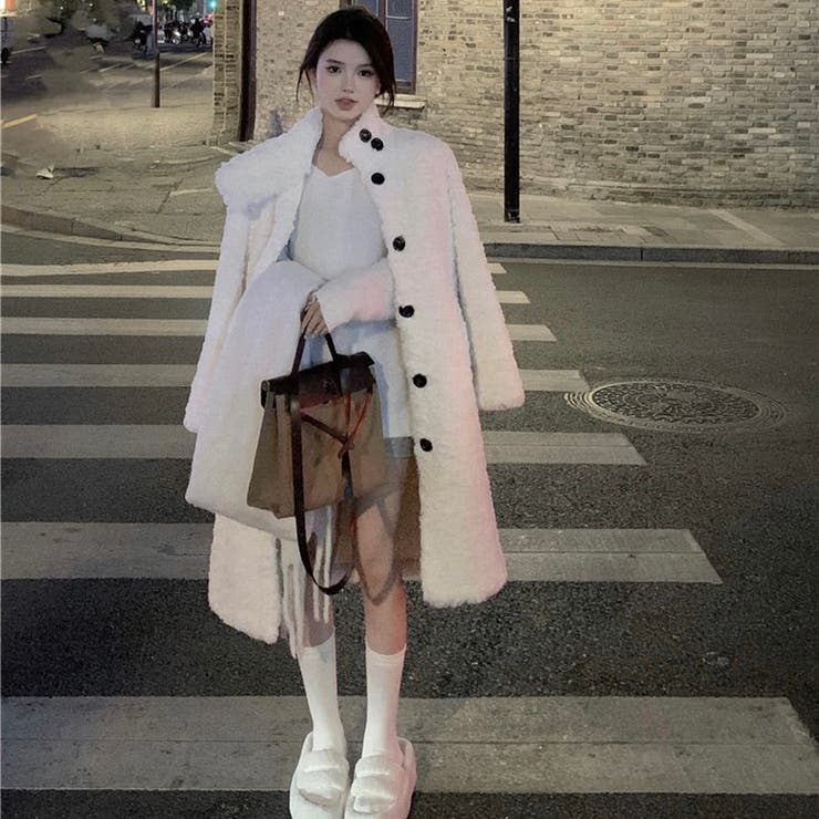 ファーロングコート 韓国ファッション ハイネック[品番：SHNW0008385