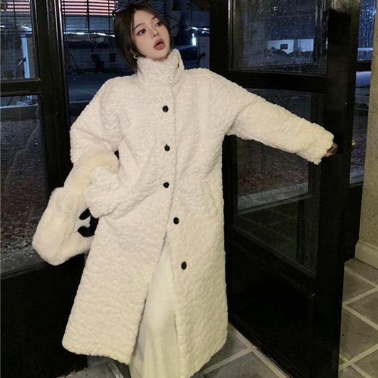 ファーロングコート 韓国ファッション ハイネック[品番：SHNW0008385