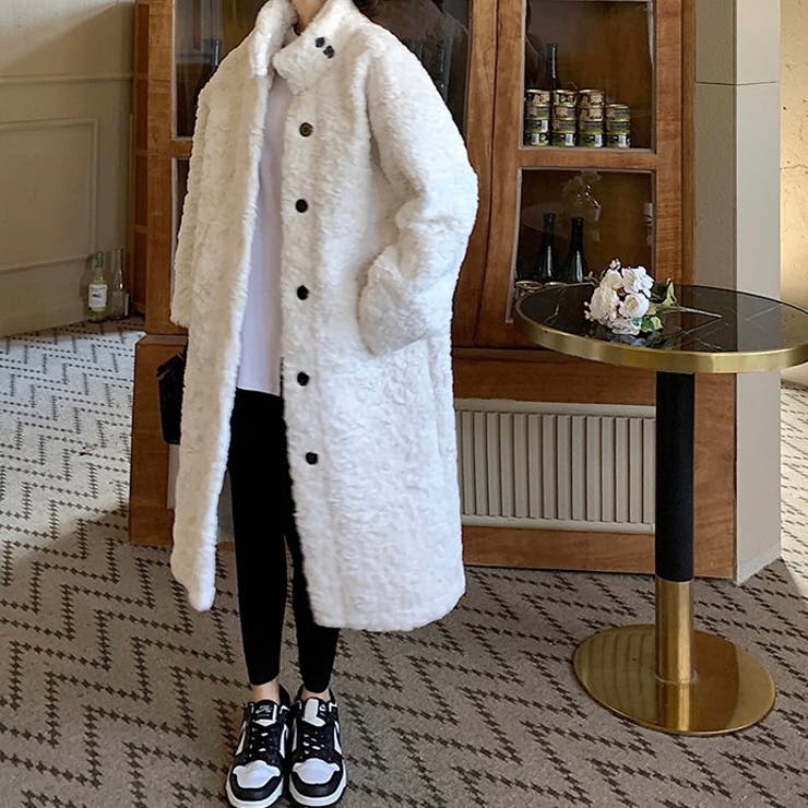 ファーロングコート 韓国ファッション ハイネック[品番：SHNW0008385