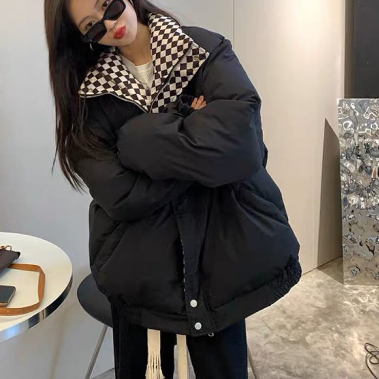 スタンドネック中綿フェイクダウンジャケット 韓国ファッション コート