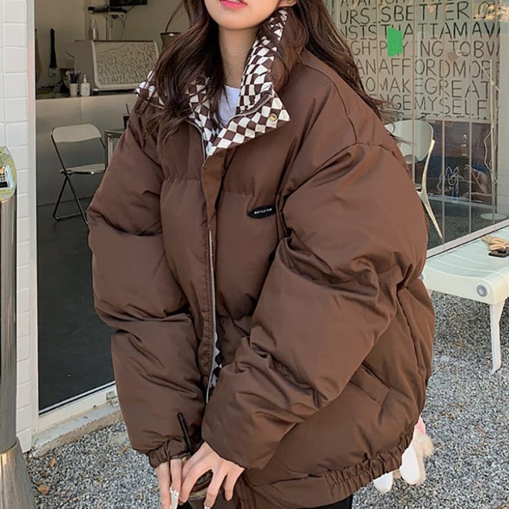 スタンドネック中綿フェイクダウンジャケット 韓国ファッション コート