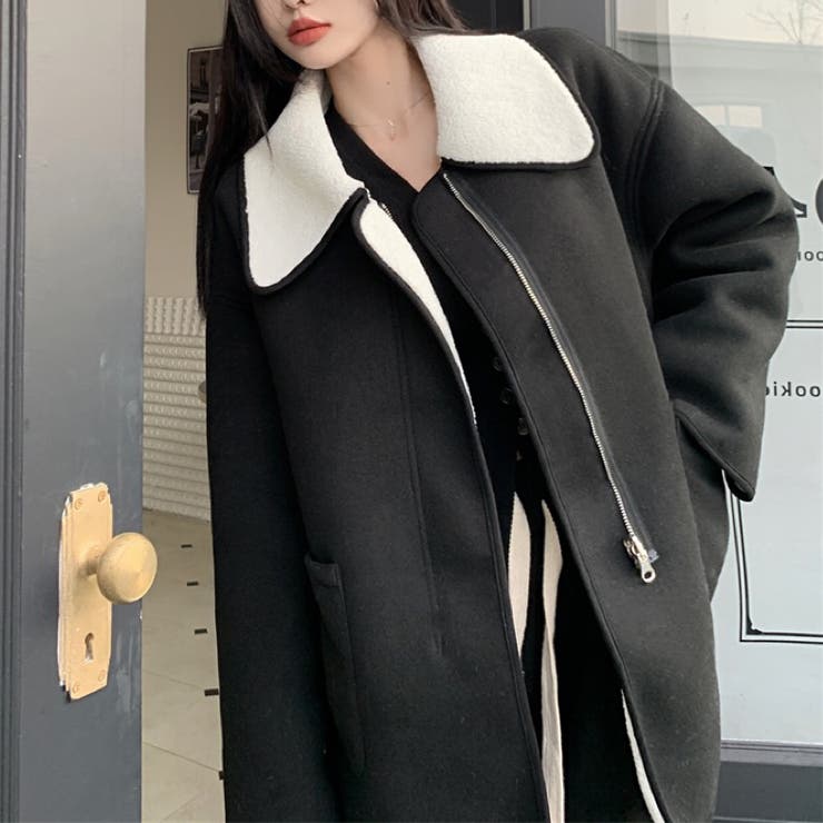 2wayリバーシブルボアコート 韓国ファッション アウター[品番