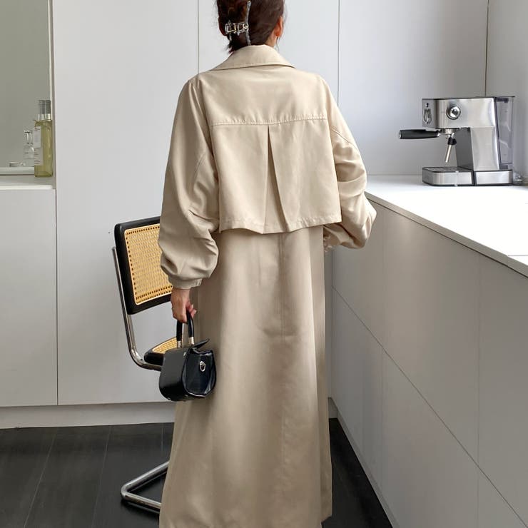 2点セット ロングジレ付き2WAYショートトレンチコート 韓国