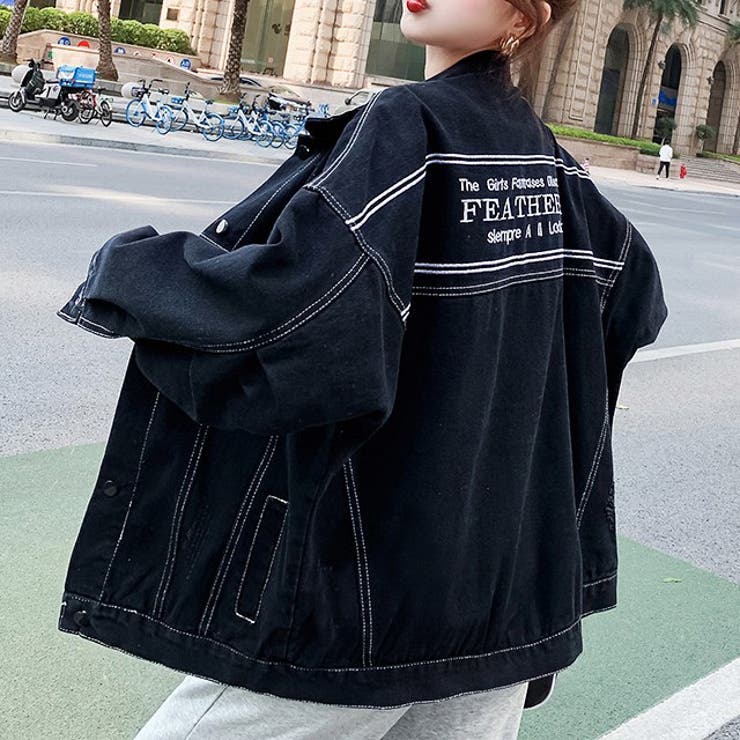 配色パイピングデニムGジャン 10代 韓国ファッション[品番