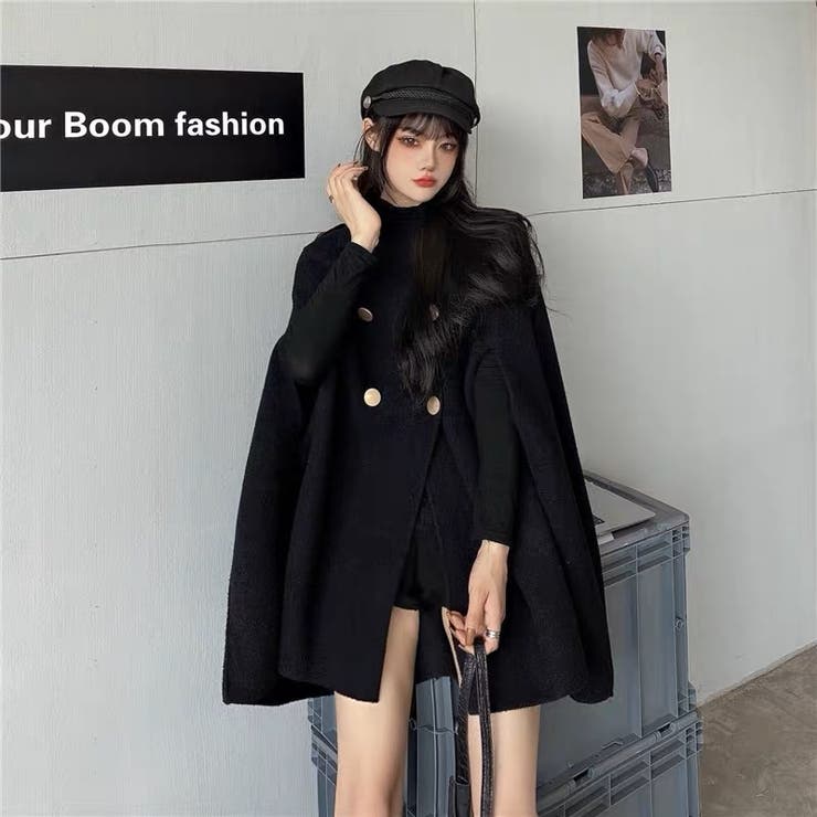 ブラック】ライトニットマルチWAYケープコート 秋 韓国ファッション