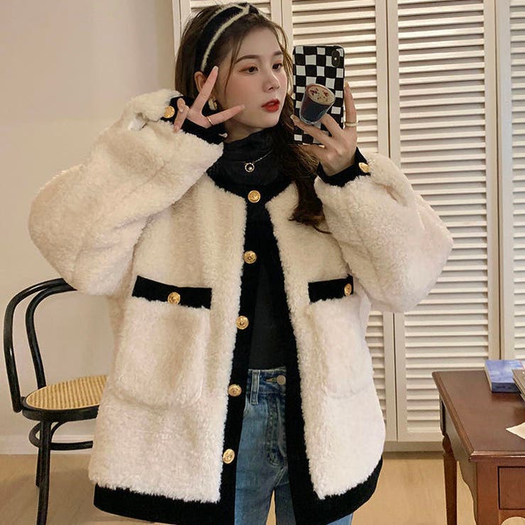 エコファーバルーンコート ツイードカーディガン 秋[品番：SHNW0010103