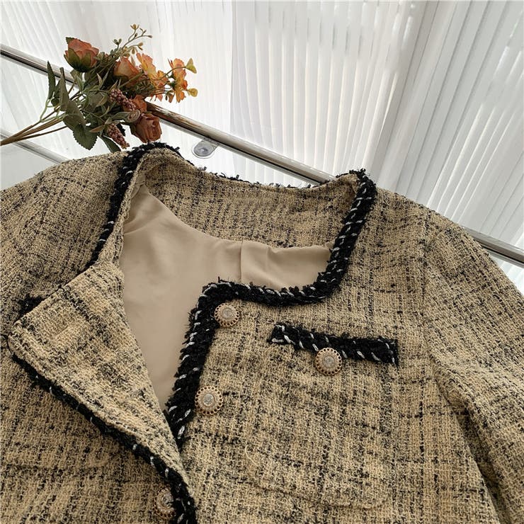 ミックス糸ツイードジャケット 秋 韓国ファッション[品番：SHNW0010222 ...