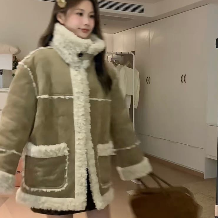 スタンドカラーボアジャケット 韓国ファッション 10代[品番 
