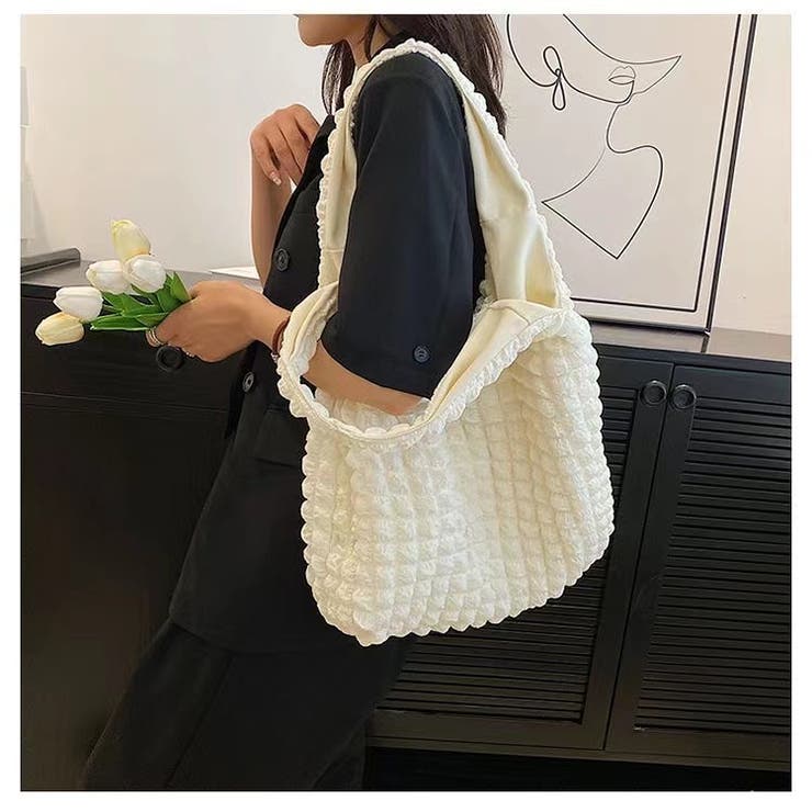 ぽこぽこワッフルトートバッグ 春 韓国[品番：SHNW0009206