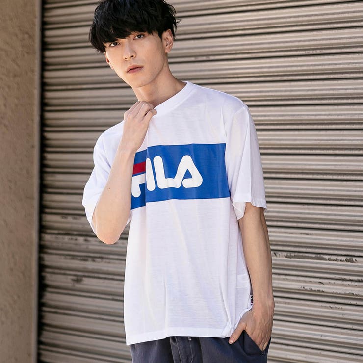 FILA 半袖トップス レース切り替え ホワイト ネイビー FILA(フィラ)切り替えTシャツ(ホワイト/ネイビー/ブルー)[品番