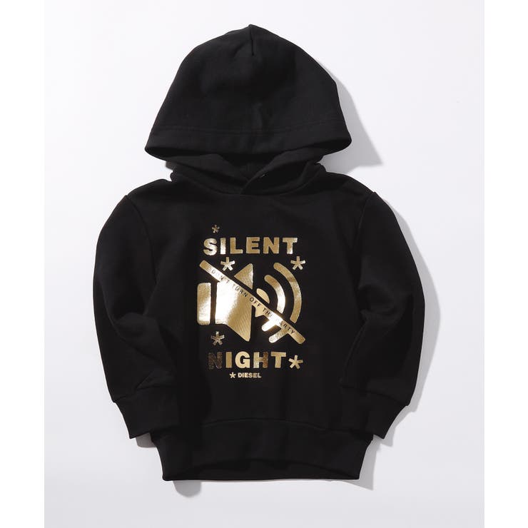 ブラック | DIESEL ディーゼル ブランドロゴブリント長袖パーカーオーバーフーディー | SHIFFON
