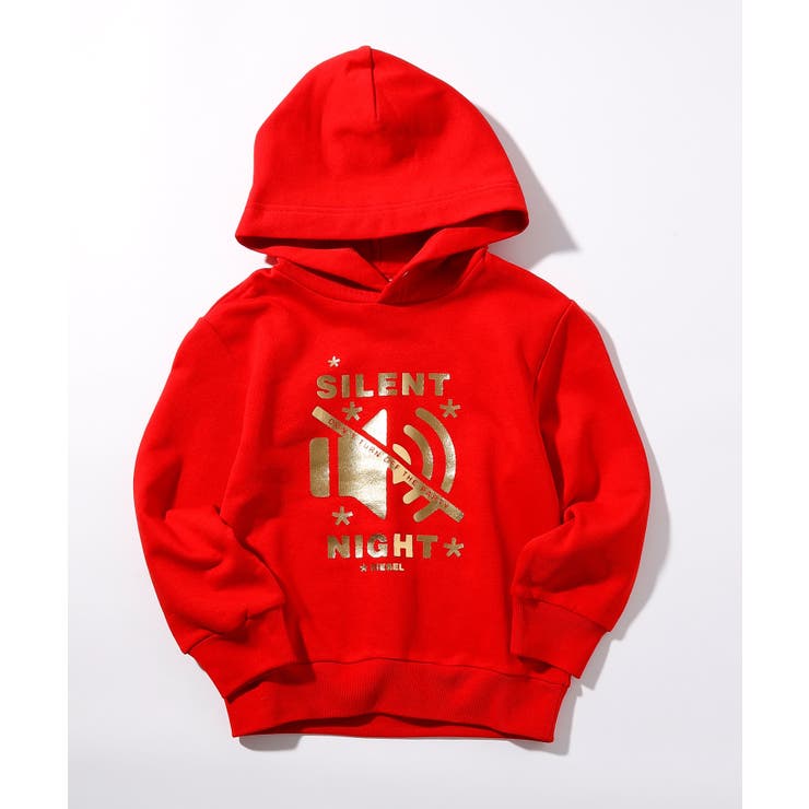 レッド | DIESEL ディーゼル ブランドロゴブリント長袖パーカーオーバーフーディー | SHIFFON