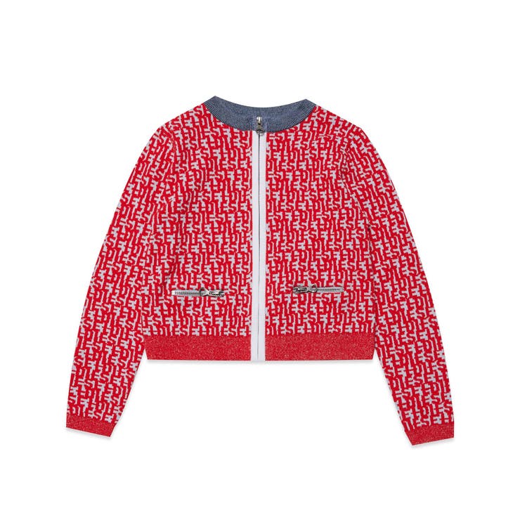 レッド | DIESEL ディーゼル ブランドロゴ総柄ジップアップニット | SHIFFON