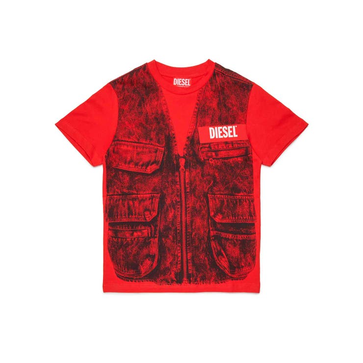 レッド | DIESEL ディーゼル ブランドロゴベスト風半袖Tシャツカットソー | SHIFFON