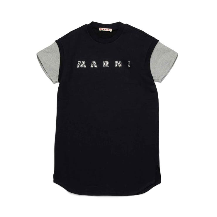 ブラック | MARNI マルニ ブランドロゴ半袖ワンピース | SHIFFON