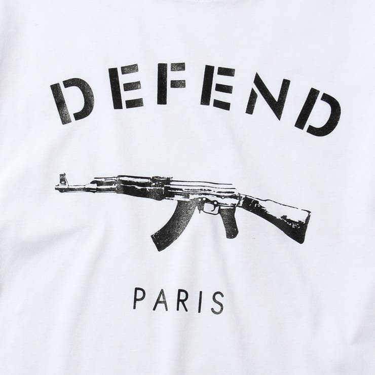 DEFEND ディフェンド 拳銃ロゴプリント 半袖Tシャツ(M)(L)ホワイト白