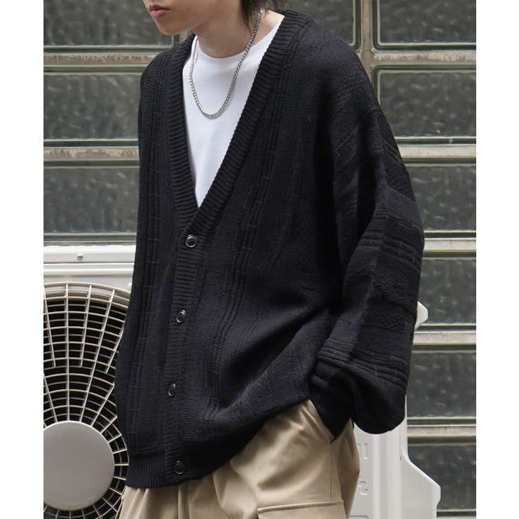 ブラック | Confirmヴィンテージライク レトロジャガードストライプ柄 ビッグシルエット | SHIFFON 