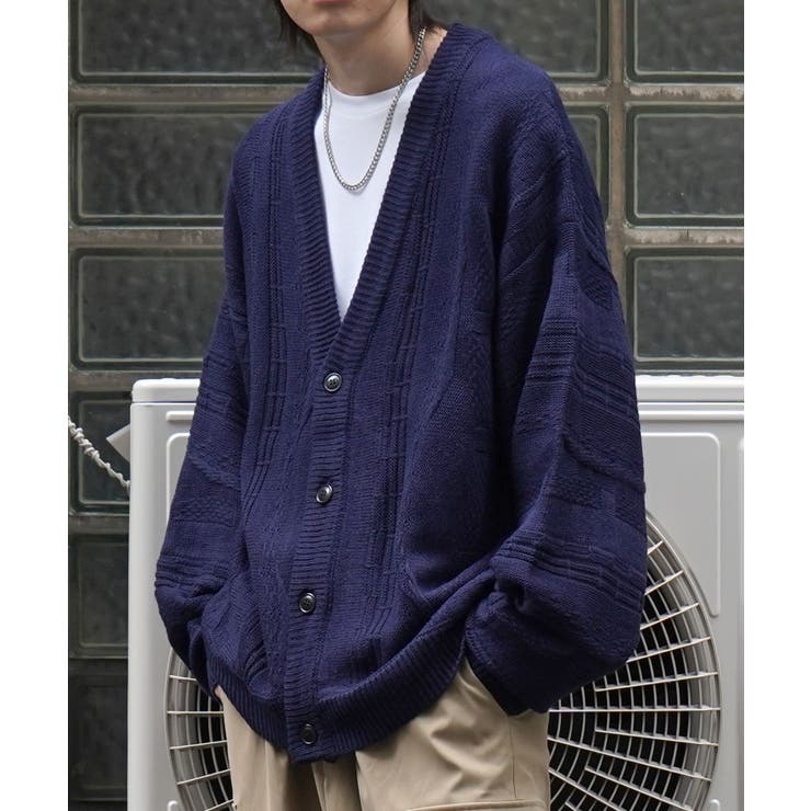 ネイビー | Confirmヴィンテージライク レトロジャガードストライプ柄 ビッグシルエット | SHIFFON 