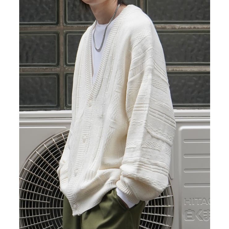 アイボリー | Confirmヴィンテージライク レトロジャガードストライプ柄 ビッグシルエット | SHIFFON 