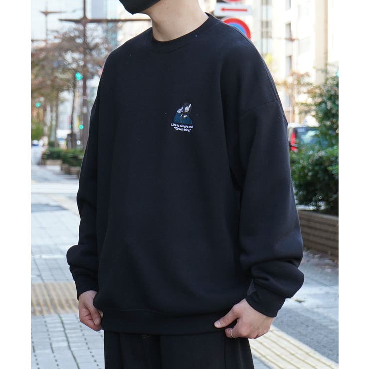 ブラック | ILL S（イルズ）ガールイラストワンポイント刺繍 ビッグシルエット | SHIFFON 