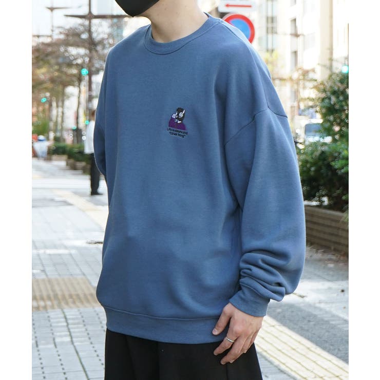 ブルー | ILL S（イルズ）ガールイラストワンポイント刺繍 ビッグシルエット | SHIFFON 