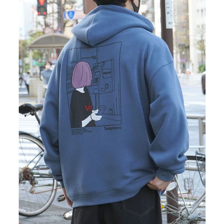 ブルー | ILL S（イルズ）イラストバックプリント ワンポイント刺繍 | SHIFFON 