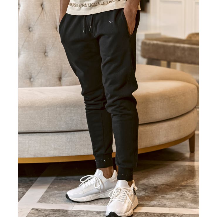 ブラック | 1PIU1UGUALE3 RELAXラインストーンヘムスウェットジョガーパンツ | SHIFFON 