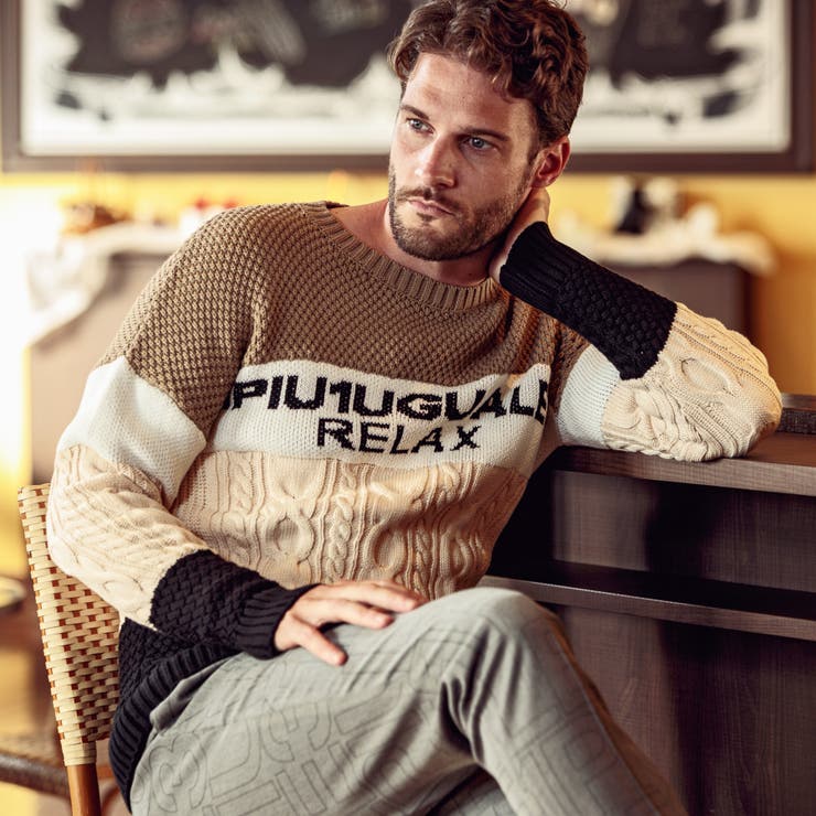 1piu1uguale3 relax ブロッキングクレイジーニット