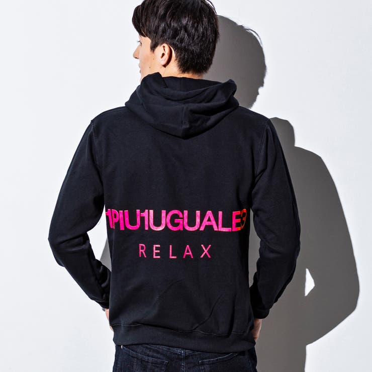 1PIU1UGUALE3 RELAX ネオンカラーバックロゴプルオーバーパーカー[品番