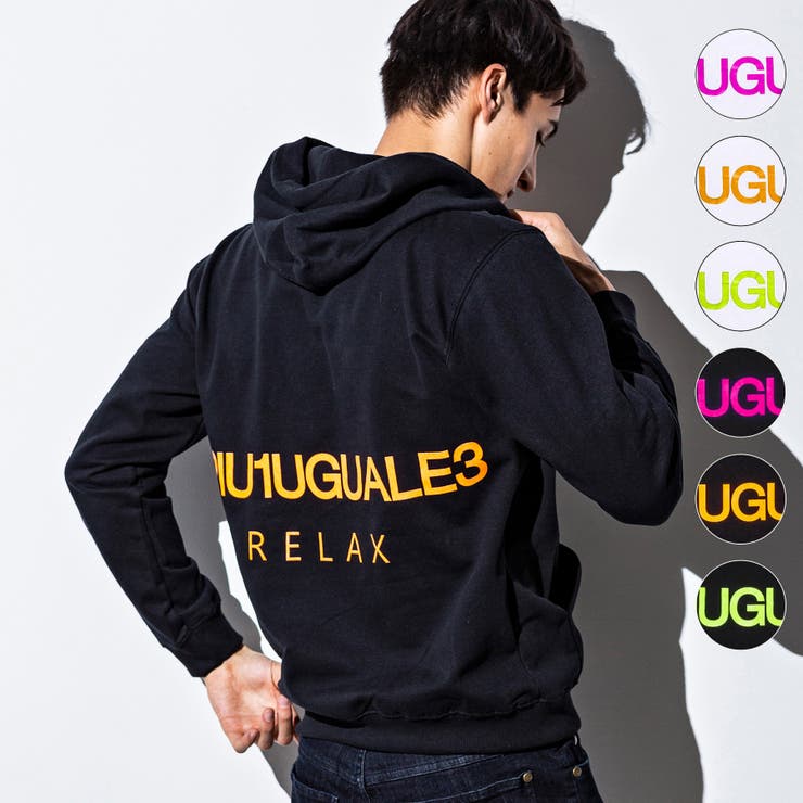 1PIU1UGUALE3 RELAX ネオンカラーバックロゴプルオーバーパーカー[品番