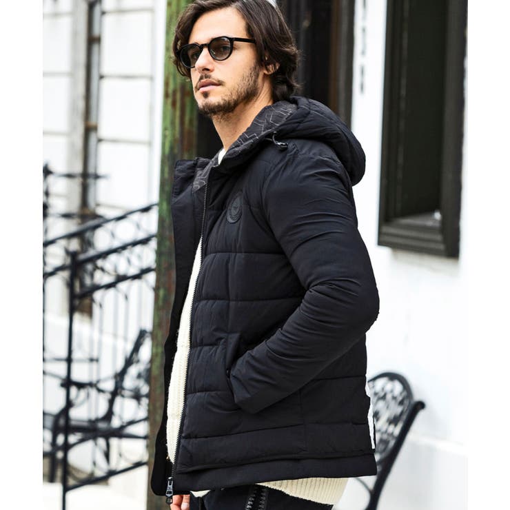 1PIU1UGUALE3 RELAX ハイネックバックロゴ中綿パーカーブラック