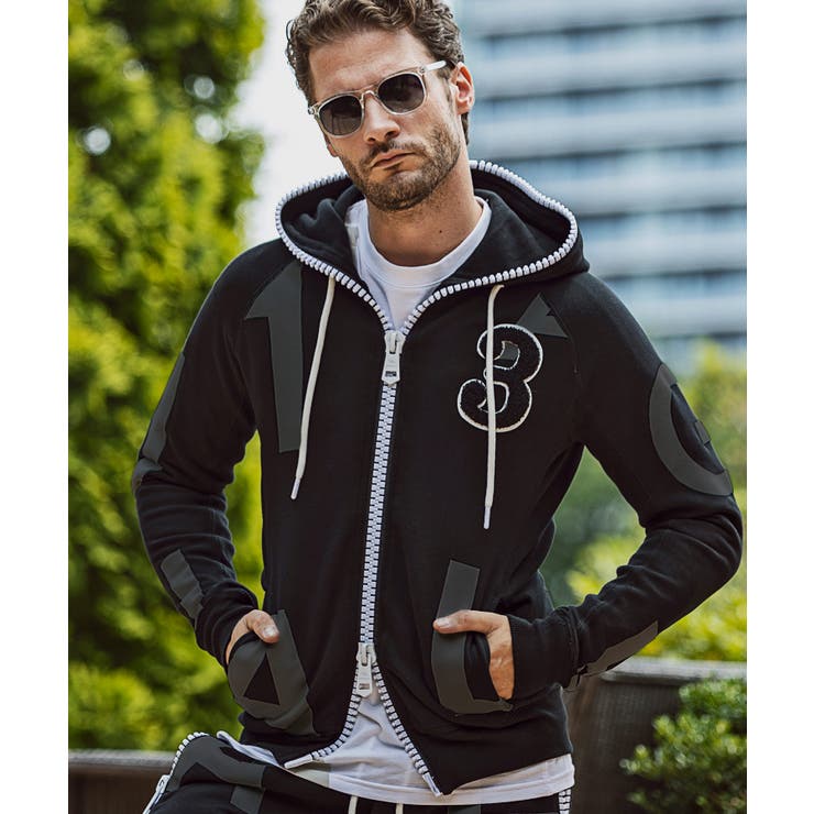 1PIU1UGUALE3 RELAX ビッグファスナーランダムロゴパーカー | SHIFFON  | 詳細画像1 