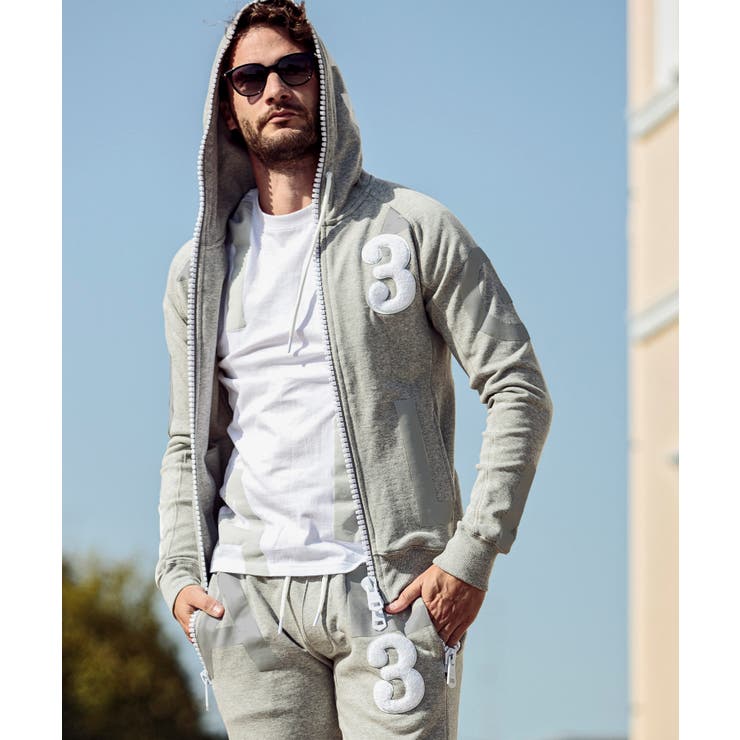 1PIU1UGUALE3 RELAX ビッグファスナーランダムロゴパーカー | SHIFFON  | 詳細画像4 