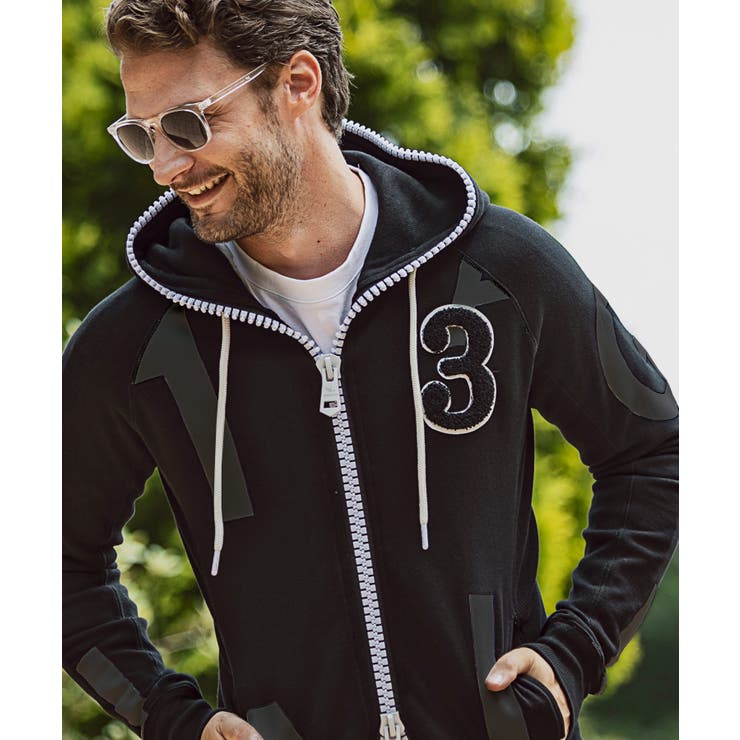 ブラック | 1PIU1UGUALE3 RELAX ビッグファスナーランダムロゴパーカー | SHIFFON 