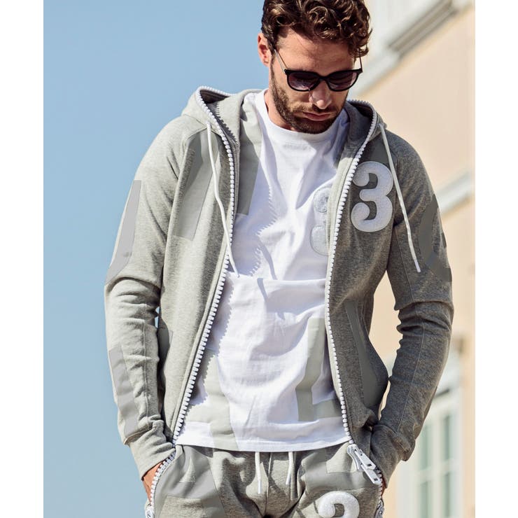 グレー | 1PIU1UGUALE3 RELAX ビッグファスナーランダムロゴパーカー | SHIFFON 