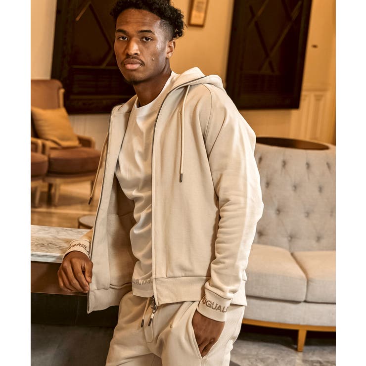 ベージュ | 1PIU1UGUALE3 RELAXラインストーンカフスウェットジップパーカー | SHIFFON 