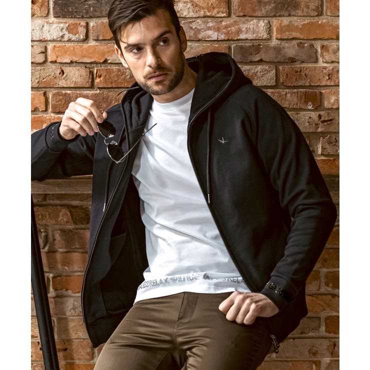 ブラック | 1PIU1UGUALE3 RELAXラインストーンカフスウェットジップパーカー | SHIFFON 