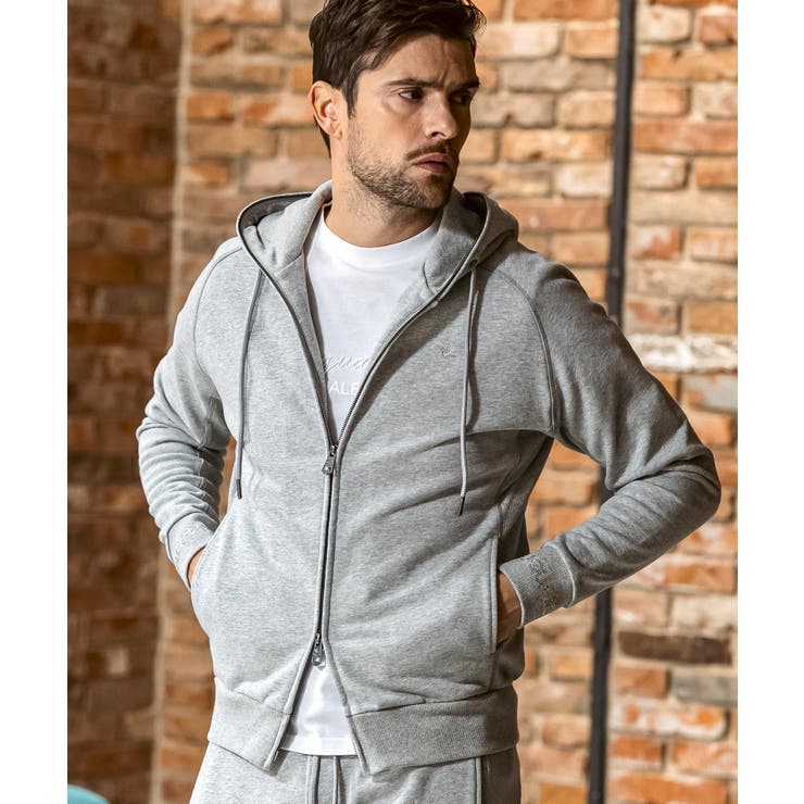 グレー | 1PIU1UGUALE3 RELAXラインストーンカフスウェットジップパーカー | SHIFFON 