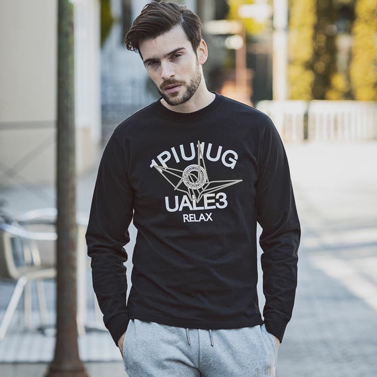 1PIU1UGUALE3 RELAX 折り鶴×ロゴ長袖Tシャツ[品番：SHNM0003765]｜SHIFFON  （シフォン）のメンズファッション通販｜SHOPLIST（ショップリスト）