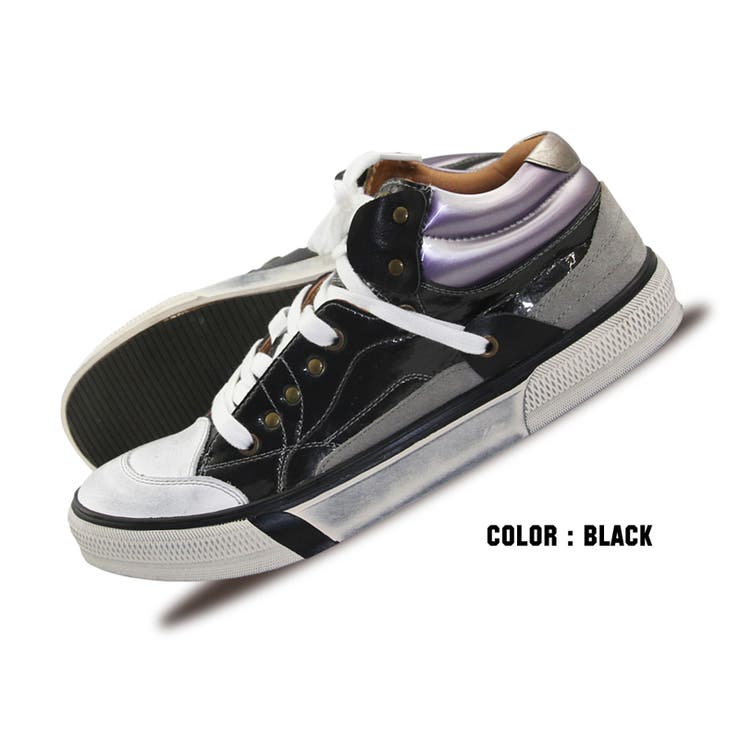 BLACK（ブラック） | エナメルカジュアルスニーカー ユーズド加工  GR-7003 | en　bridge 