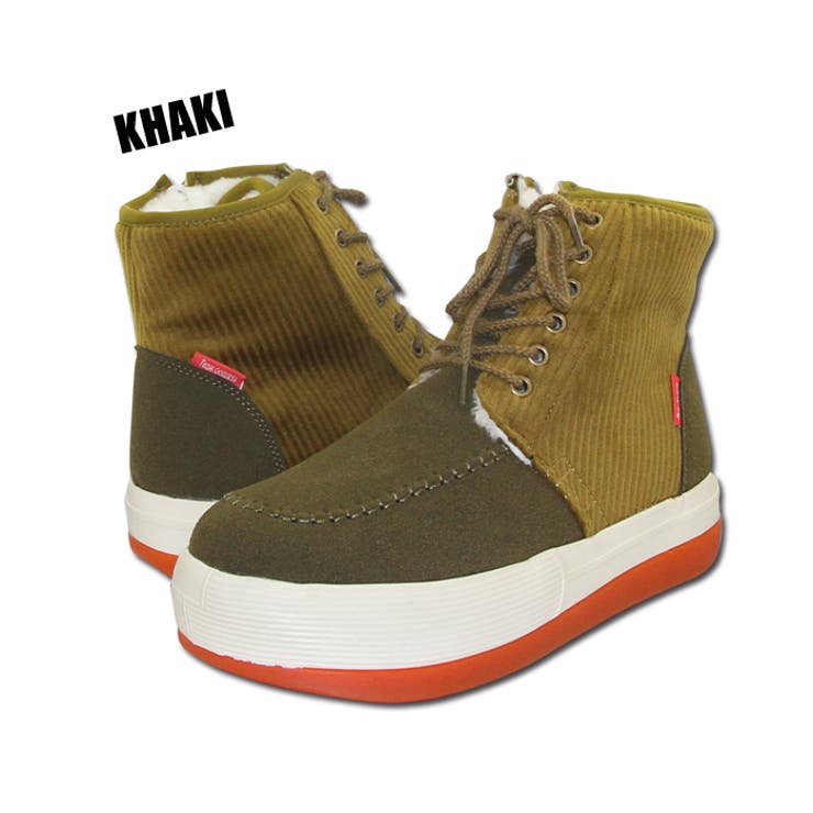 GODDESS［ゴッデス］コーデュロイボアボーダーブーツ「TG-2056」  (男女兼用 防寒 撥水加工 サイドファスナームートンミドルブーツ厚底) ゴッデス コーデュロイボアボーダーブーツ+enbridgeインソール TG[品番