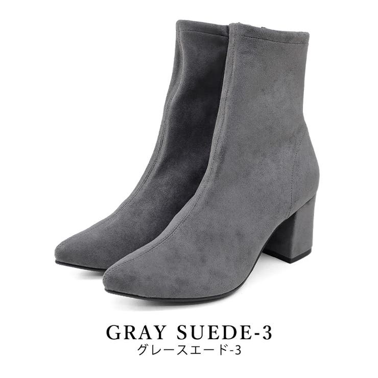 grayスエード-3 | 日本製 ストレッチショートブーツ フレアヒール | SHOE FANTASY