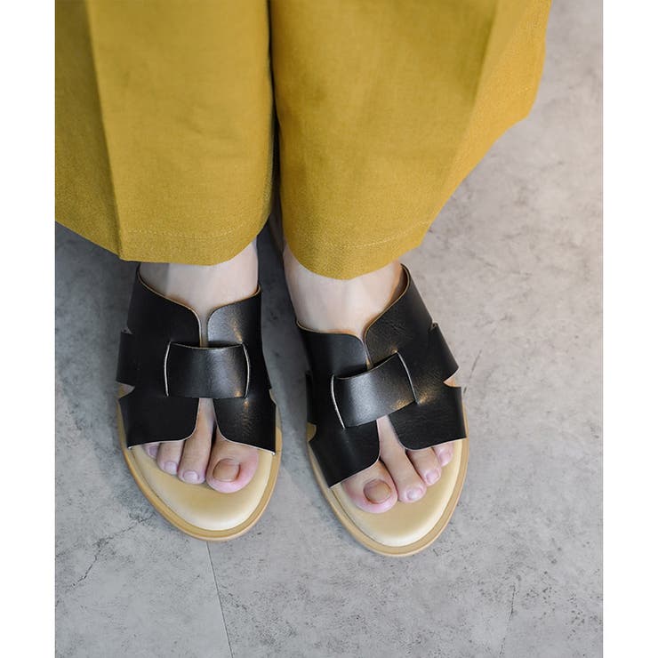 日本製 デザインカット ミュールサンダル ローヒール ぺたんこ | SHOE FANTASY | 詳細画像14 