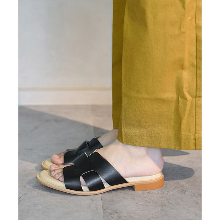 日本製 デザインカット ミュールサンダル ローヒール ぺたんこ | SHOE FANTASY | 詳細画像15 
