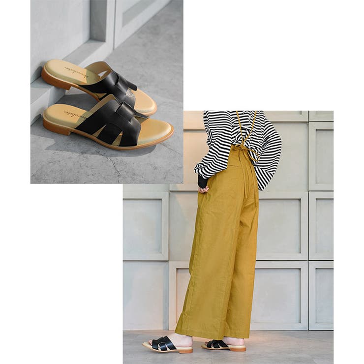 日本製 デザインカット ミュールサンダル ローヒール ぺたんこ | SHOE FANTASY | 詳細画像17 