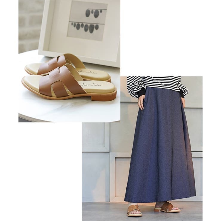 日本製 デザインカット ミュールサンダル ローヒール ぺたんこ | SHOE FANTASY | 詳細画像23 