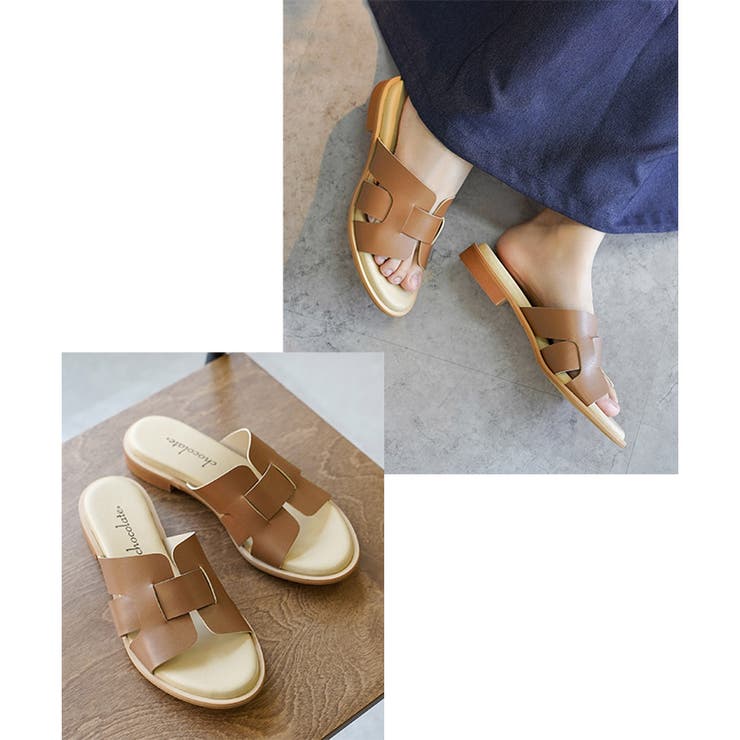 日本製 デザインカット ミュールサンダル ローヒール ぺたんこ | SHOE FANTASY | 詳細画像24 