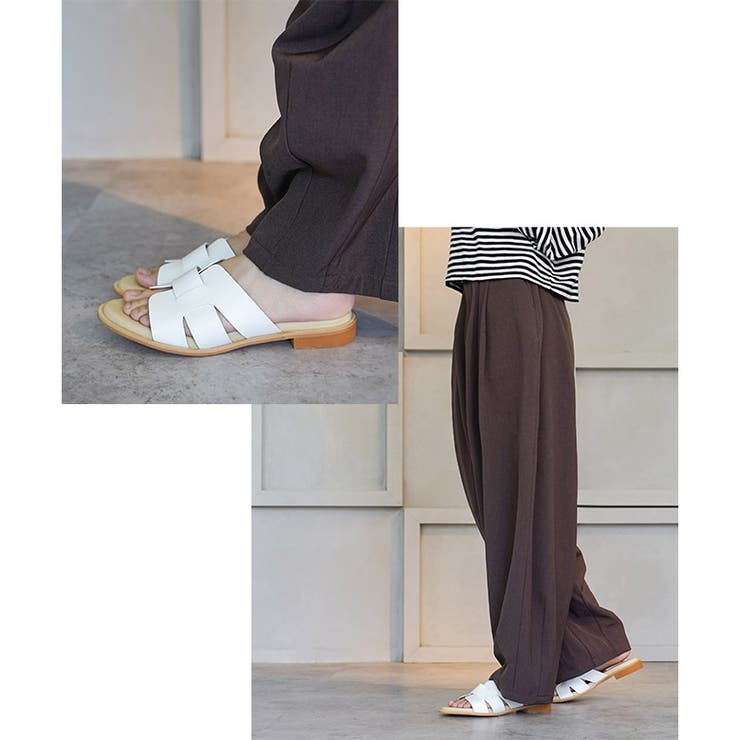 日本製 デザインカット ミュールサンダル ローヒール ぺたんこ | SHOE FANTASY | 詳細画像31 