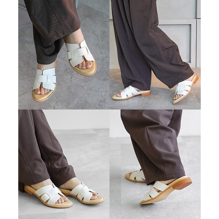 日本製 デザインカット ミュールサンダル ローヒール ぺたんこ | SHOE FANTASY | 詳細画像33 