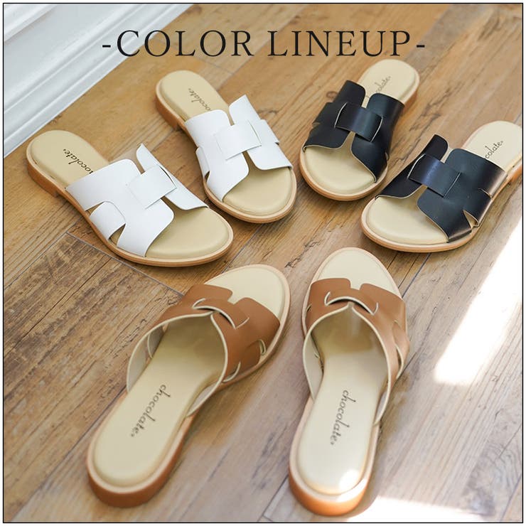 日本製 デザインカット ミュールサンダル ローヒール ぺたんこ | SHOE FANTASY | 詳細画像12 